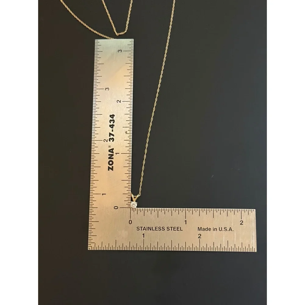 10k Yellow Gold Real Diamond Solitaire Pendant Necklace 18 Inch Rope Chain 0.69g